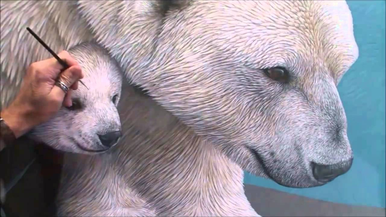 1280x720 Hyper Realistic Polar Bear Painting Amazing Video. - Polar Bear Painting