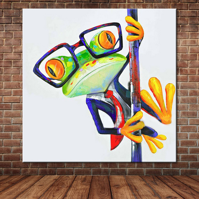 640x640 Large Animal Hand Painted Oil Painting Glasses Pole Dancing Frog - Pole Painting