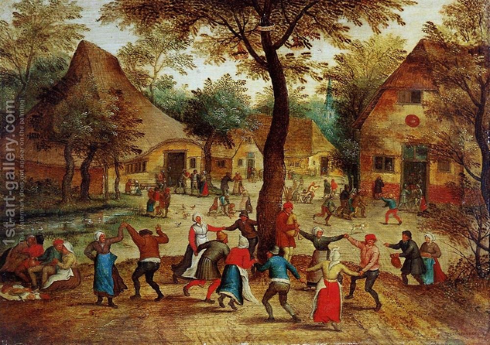 1000x705 Village Scene With Dance Around The May Pole Pieter The Elder - Pole Painting