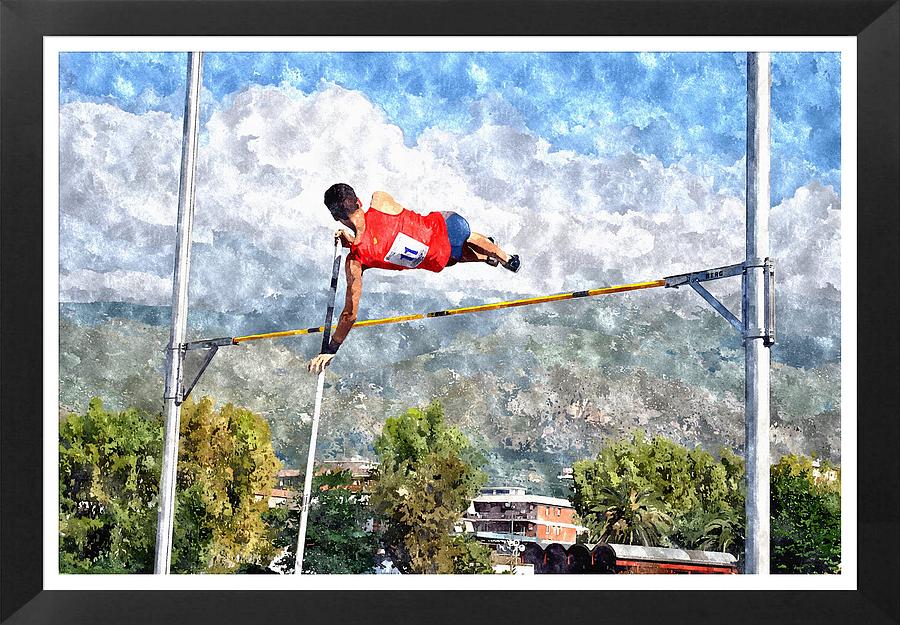 900x625 Watercolor Design Of Pole Vault Jump Painting By John Vito Figorito - Pole Painting
