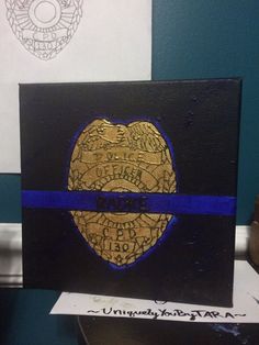 236x314 Custom Thin Blue Line Painting By Uniquelyyoubytara On Etsy - Police Badge Painting