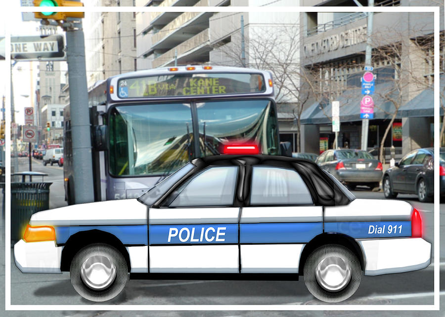 900x642 Proud Police Car In The City Painting By Elaine Plesser - Police Car Painting