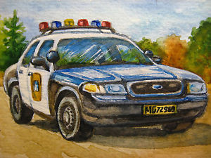 300x225 Original Painting American Police Car Ford Crown Victoria Flash - Police Car Painting