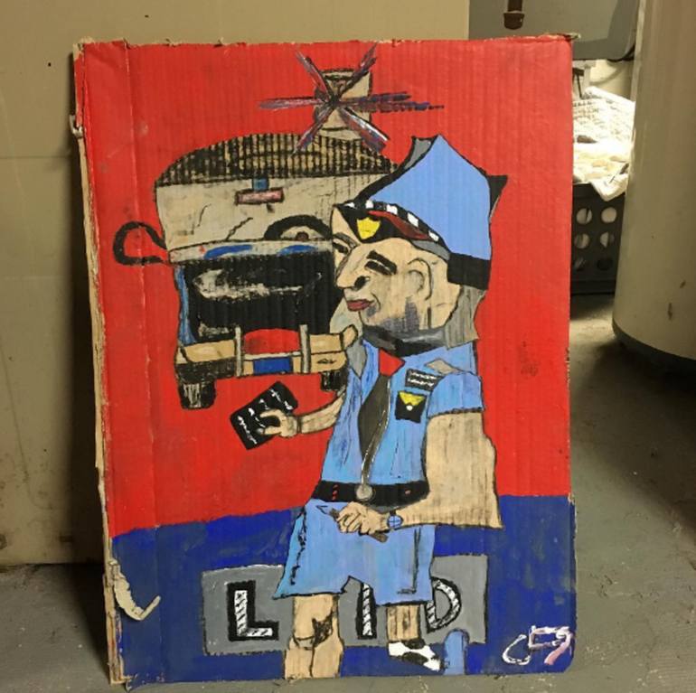 770x767 Saatchi Art Police Officer Writing Ticket Painting By C J - Police Officer Painting