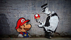 300x169 Framed Canvas Print Banksy Urban Mario Brothers Police Street Art - Police Painting