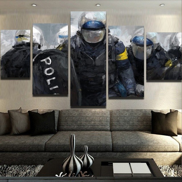 640x640 Hd Print Framework Canvas Painting Home Decorative Modular 5 Panel - Police Painting
