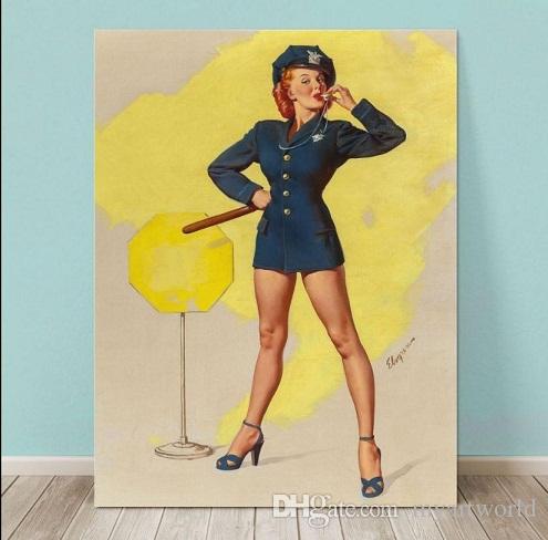 495x488 2018 Framed Gil Elvgren Police Woman,pure Handpainted Pinup Girl - Police Painting