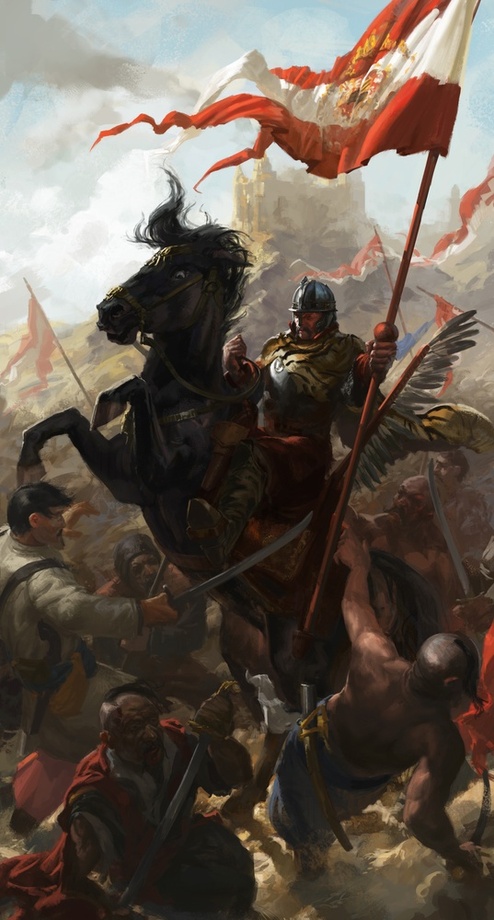 494x920 Polish Winged Hussar Bannerman , An Art Print By Piotr - Polish Hussar Painting