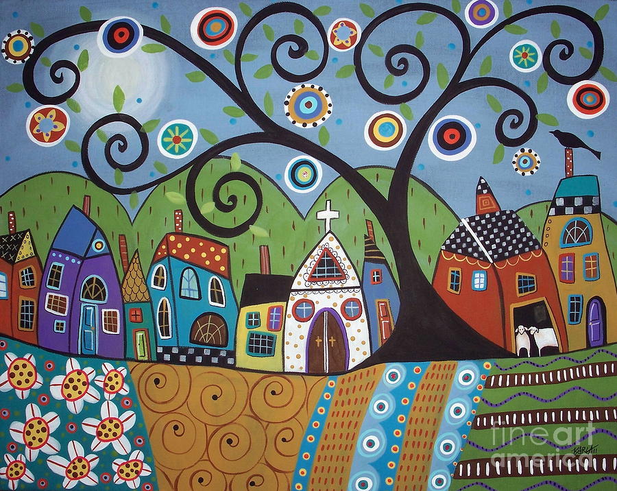 900x716 Polkadot Church Painting By Karla Gerard - Polka Dot Painting