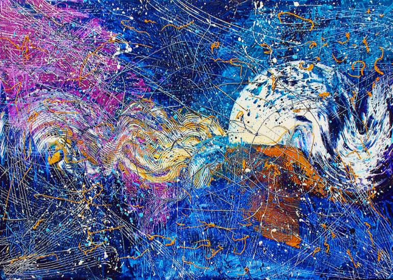 770x549 Saatchi Art White Wave Oil Painting Dripping Pouring Jackson - Pollock Style Painting
