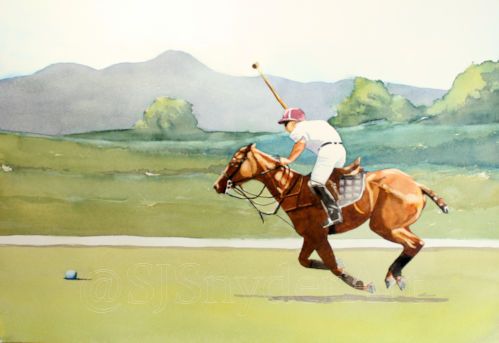 499x343 Watercolor Horse Painting Of A Galloping Polo Pony Art - Polo Painting