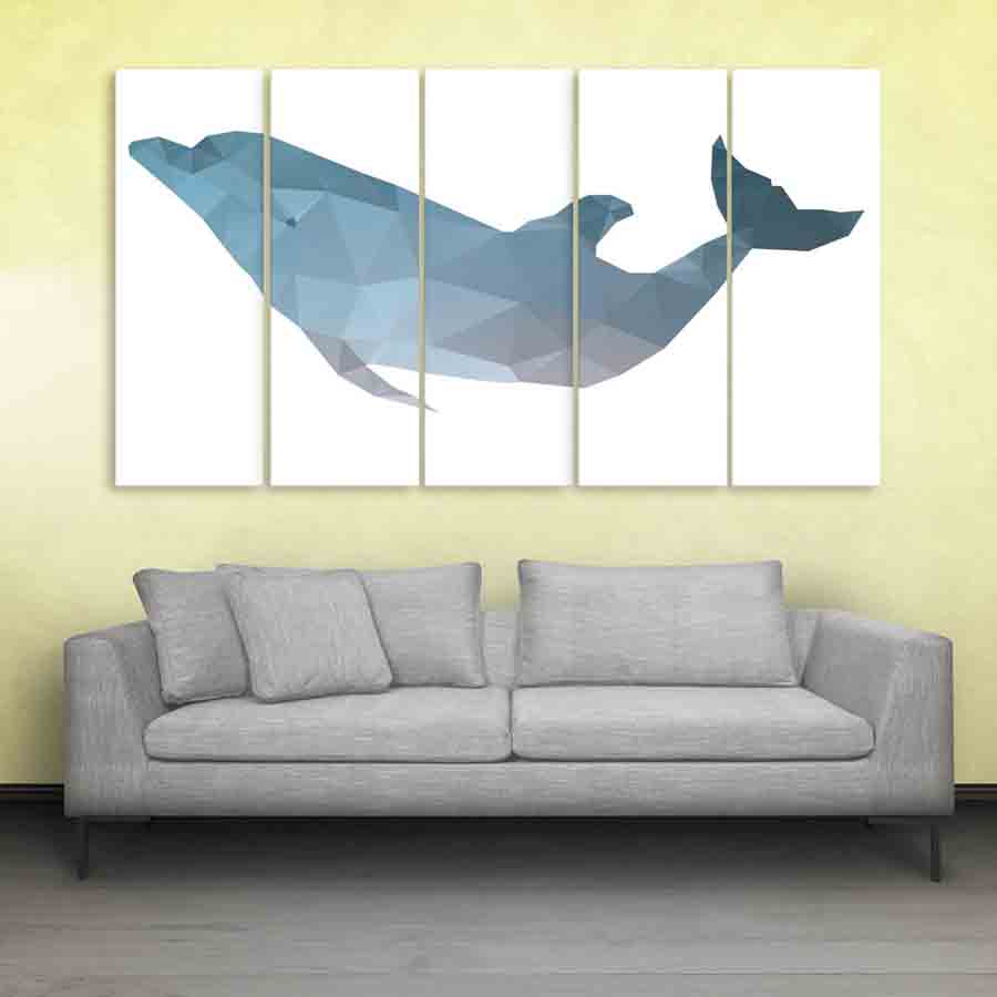 900x900 Multiple Frames Fish Polygon Wall Painting (150cm X 76cm) - Polygon Painting