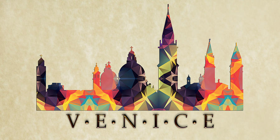900x450 Polygon Mosaic Skyline Of Venice Italy Painting By Elaine Plesser - Polygon Painting