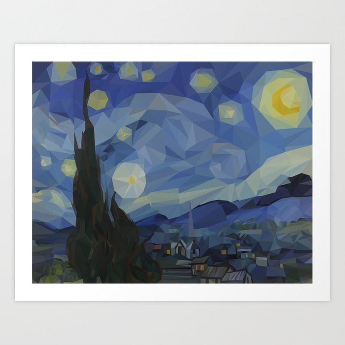 700x700 Polygon Starry Night Art Print By Megagon Society6 - Polygon Painting