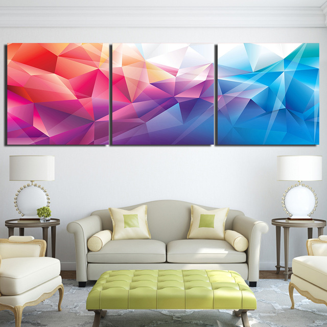 640x640 Canvas Wall Art Pictures Home Decor 3 Piece Colorful Polygon Shape - Polygon Painting