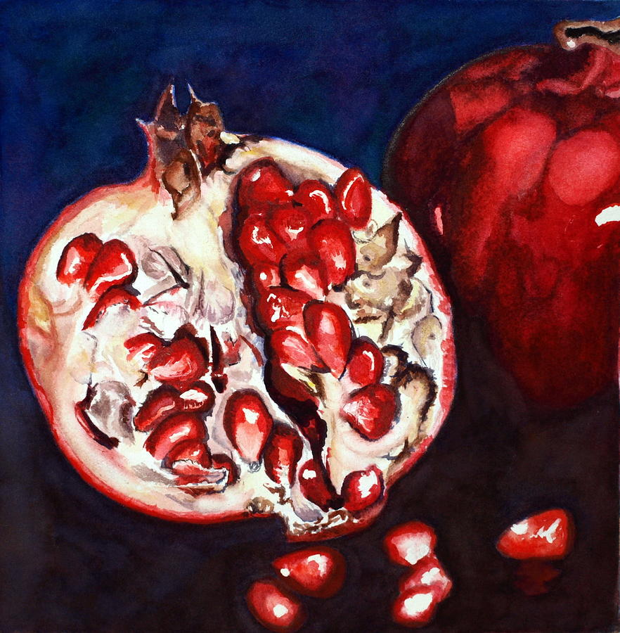882x900 Pomegranate Study Number Two Painting By Mary C Farrenkopf - Pomegranate Painting