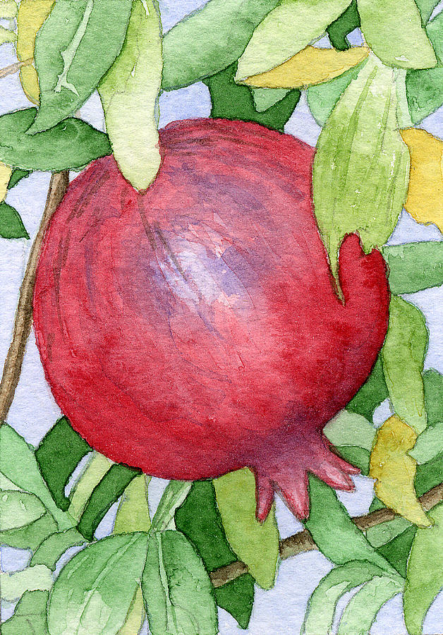 628x900 Pomegranate In Tree Painting By Eunice Olson - Pomegranate Tree Painting