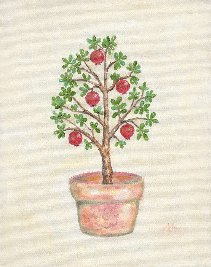 712x900 Pomegranate Tree Painting By Annamarie Lombardo - Pomegranate Tree Painting