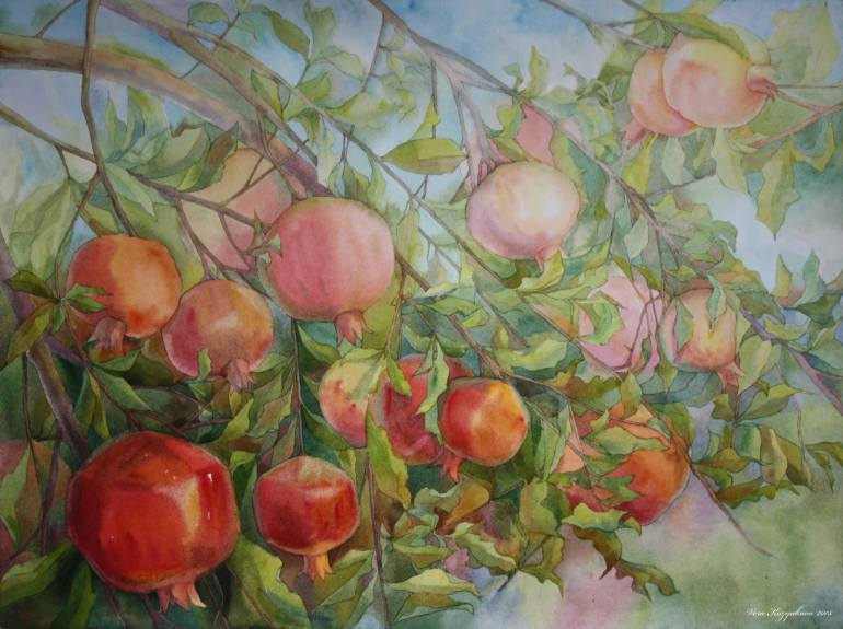 770x575 Saatchi Art A Pomegranate Tree Branch Painting By Vera Kozyakova - Pomegranate Tree Painting
