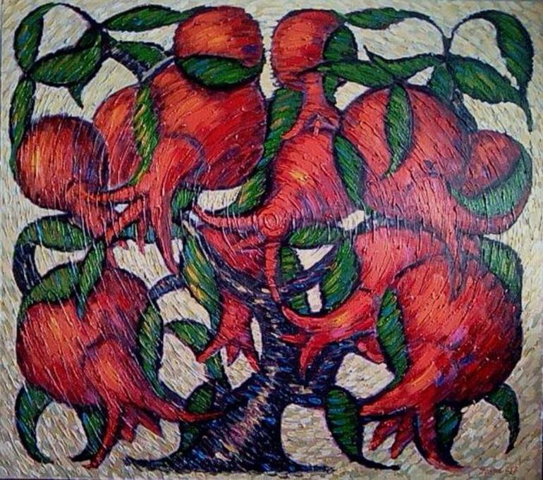 770x681 Saatchi Art Pomegranate Tree Painting By Samedov Sanan - Pomegranate Tree Painting
