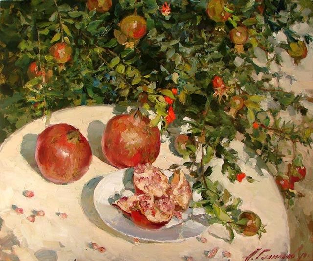640x533 Still Life Under A Pomegranate Tree. (Azat Galimov) - Pomegranate Tree Painting