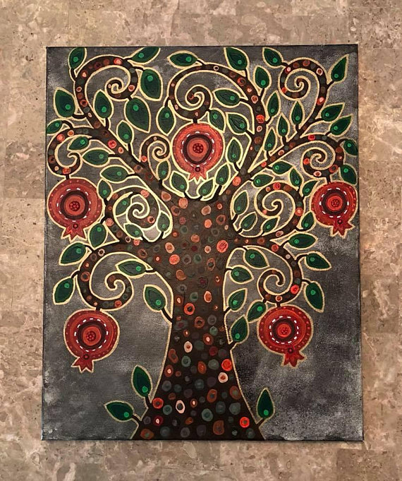 570x681 Abstract Painting Pomegranate Tree - Pomegranate Tree Painting