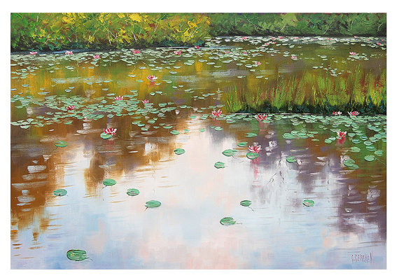 570x400 Lily Pond Painting Impressionist Lilies Flowers Oil Painting By - Pond Painting