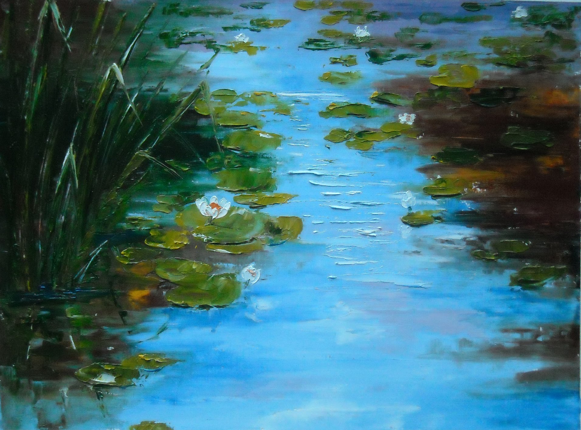 1912x1416 Palette Knife (Oil) Painting With Lana Kanyo Lilies Pond - Pond Painting