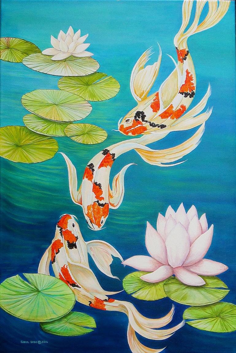 770x1154 Saatchi Art Koi Fish Pond Painting By Carol Sabo - Pond Painting