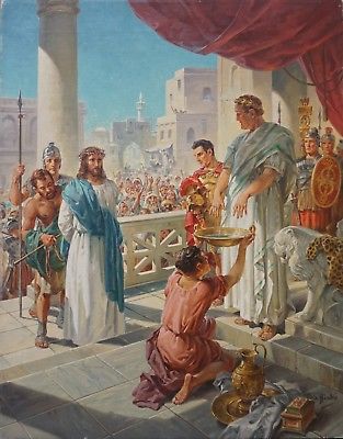 313x400 Jesus Bound Before Pontius Pilate, Original Oil Painting By George - Pontius Pilate Painting