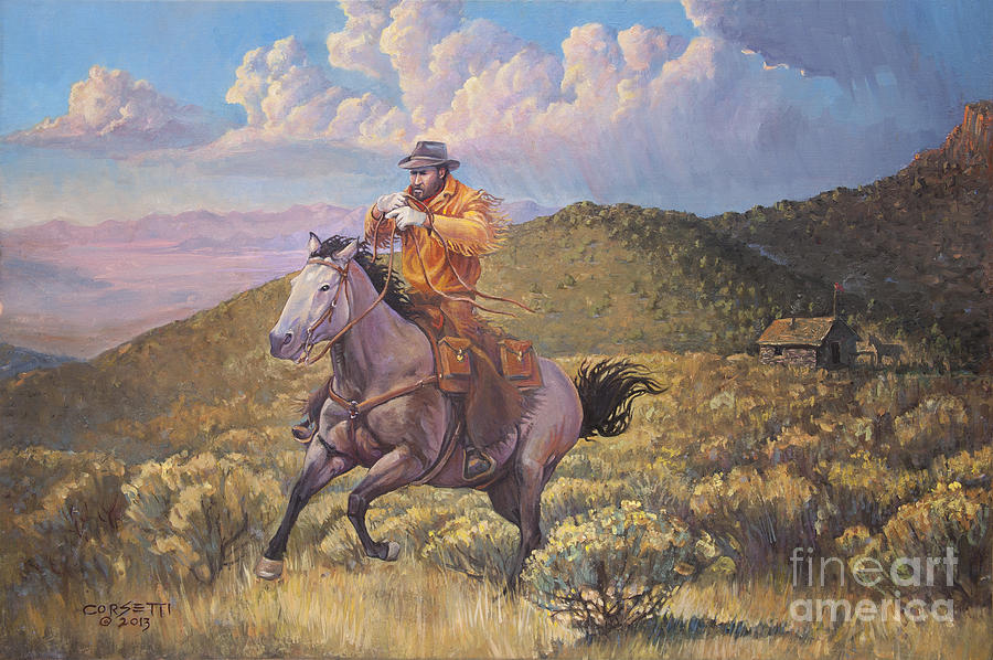 900x598 Pony Express Rider At Look Out Pass Painting By Rob Corsetti - Pony Express Painting