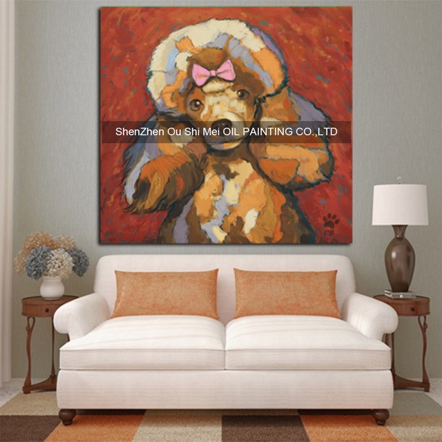 640x640 Hand Painted Girl Poodle Oil Painting On Canvas Modern Color Pet - Poodle Oil Painting