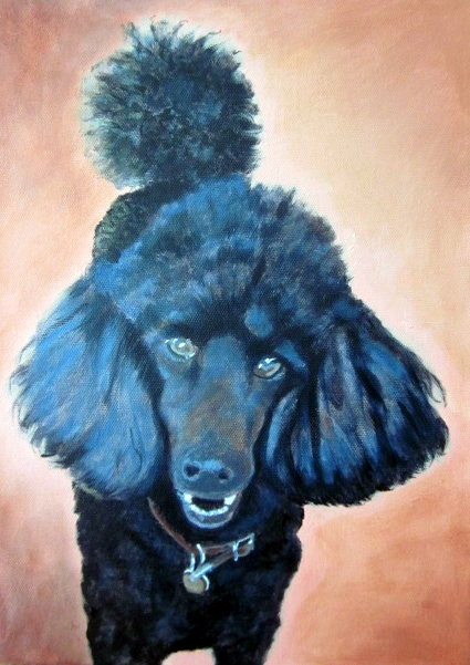 425x601 Indigo Blah Black Poodle Custom Portrait Painting - Poodle Painting