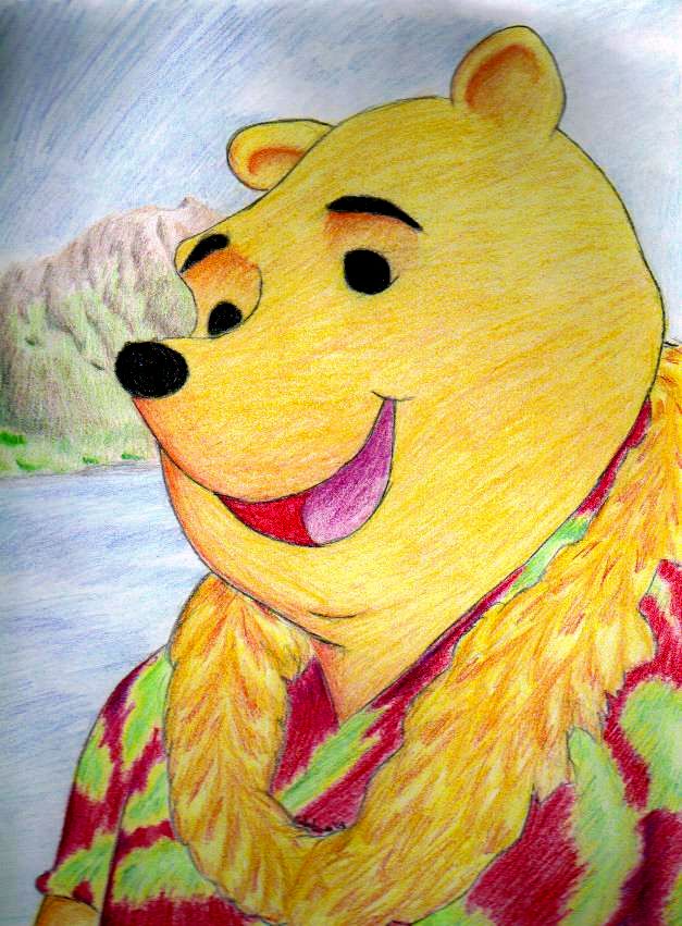 627x851 Pooh Bear Gone Hawaiian By Blackdragon21 - Pooh Bear Painting