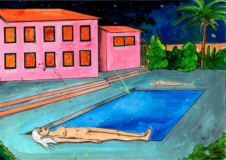 770x547 Saatchi Art Hallucination In The Swimming Pool Painting By T F - Pool Painting