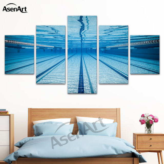 640x640 5panel Canvas Art Modern Swimming Pool Painting Prints On Canvas - Pool Painting