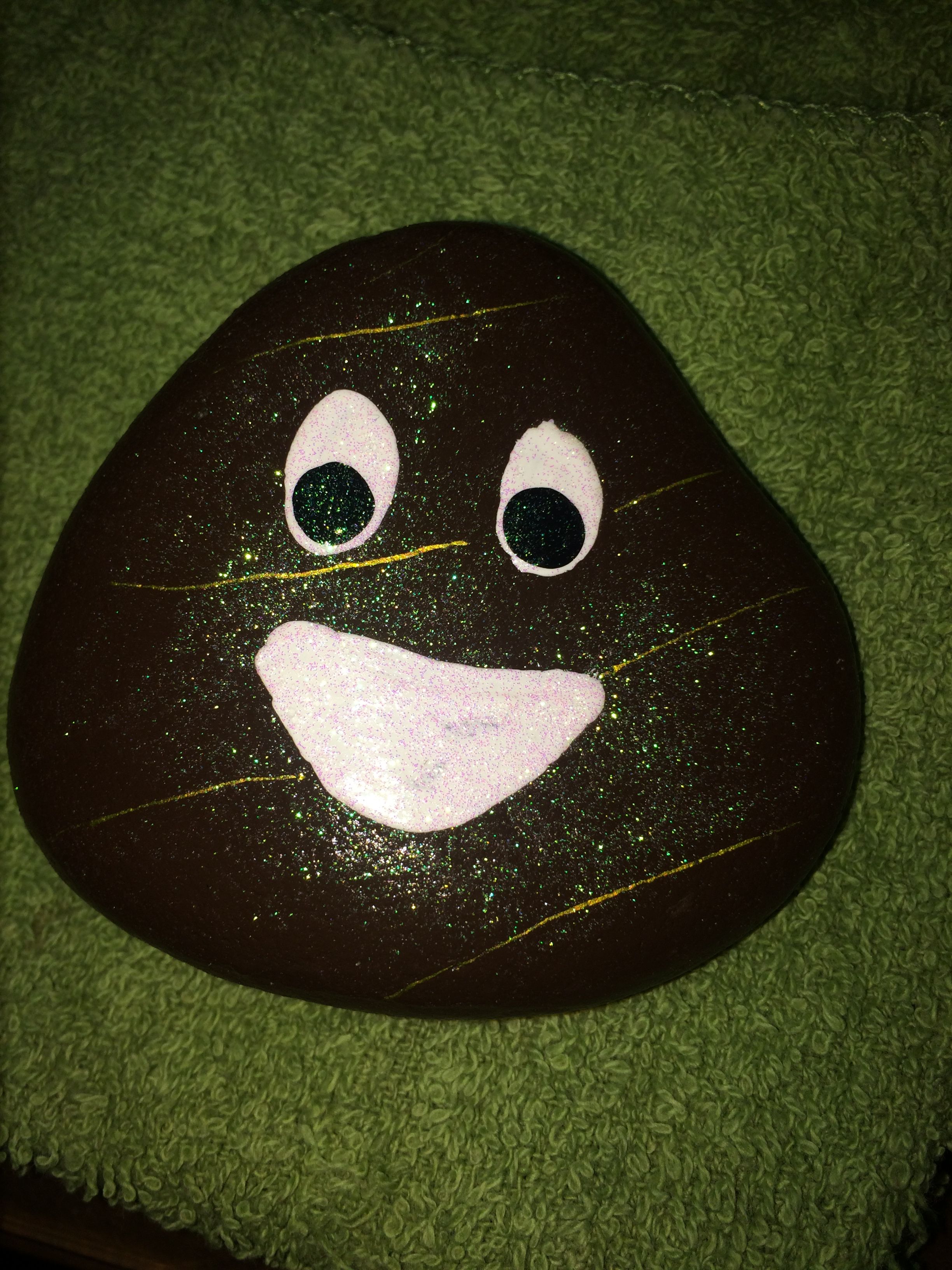 2448x3264 Poop Emoji Painted Rock With A Top Coat Of Glitter Paint - Poop Emoji Painting