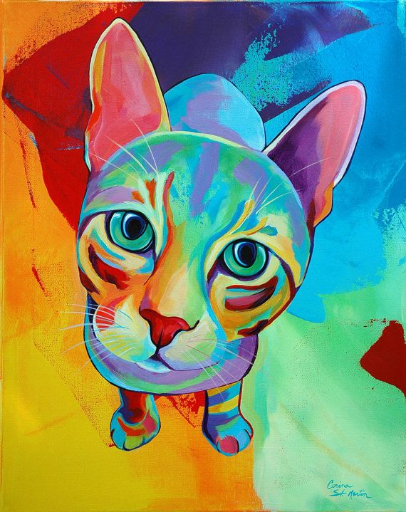 570x719 Pop Art Colorful Cat Print Canvas Wall Art By Corinastmartinart - Pop Art Cat Painting