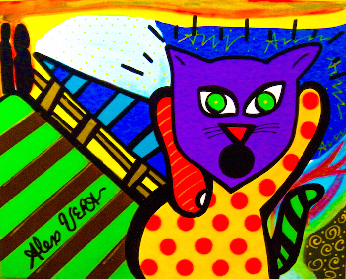 700x565 The Scream Cat, Original Pop Art Painting - Pop Art Cat Painting