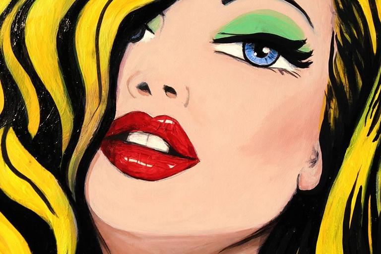 768x512 Red Lips On 66, Pop Art Painting, 2016 - Pop Art Painting