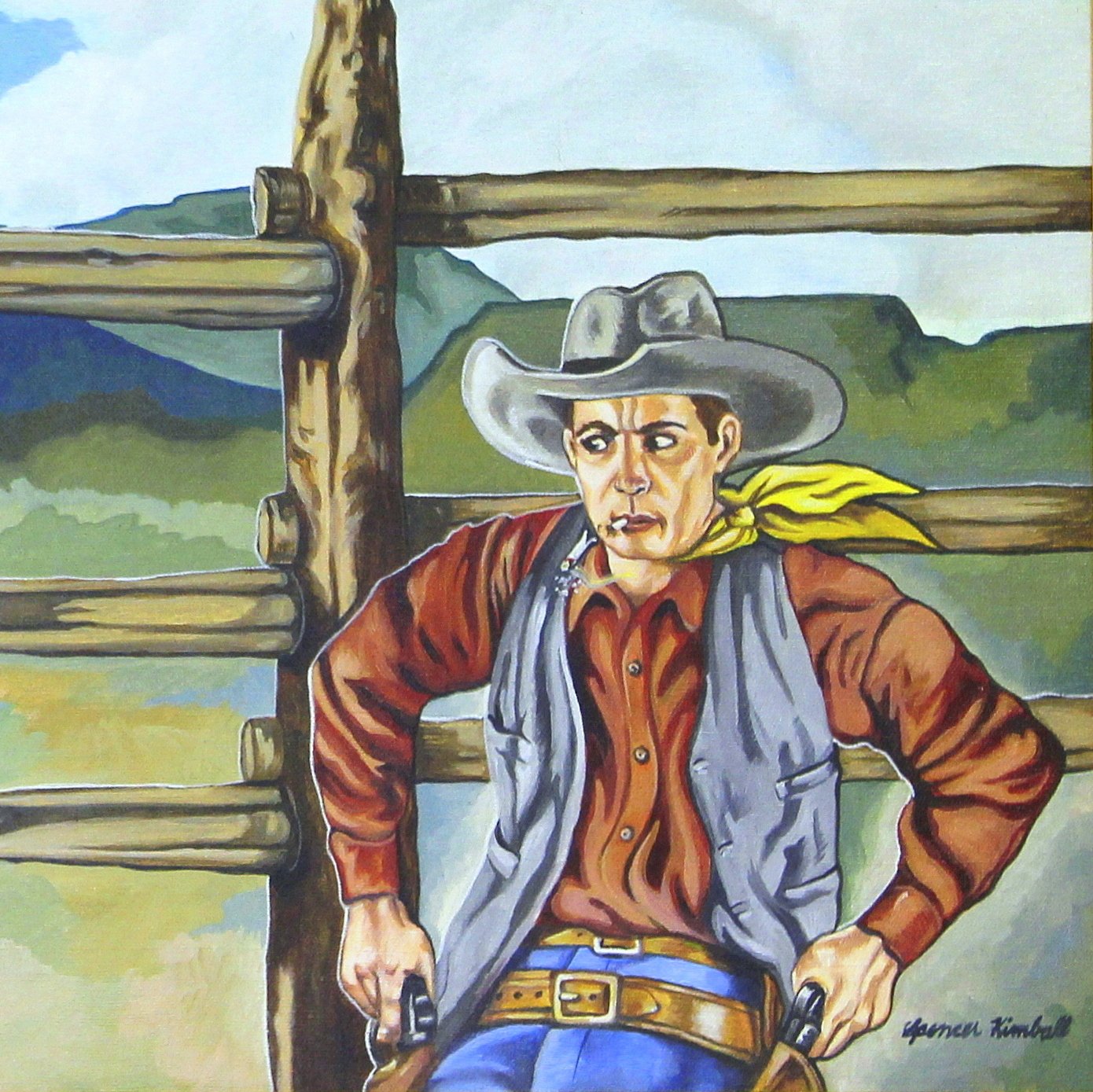 1390x1389 Western Pop Art Cowboy Painting By Spencer Kimball - Pop Painting