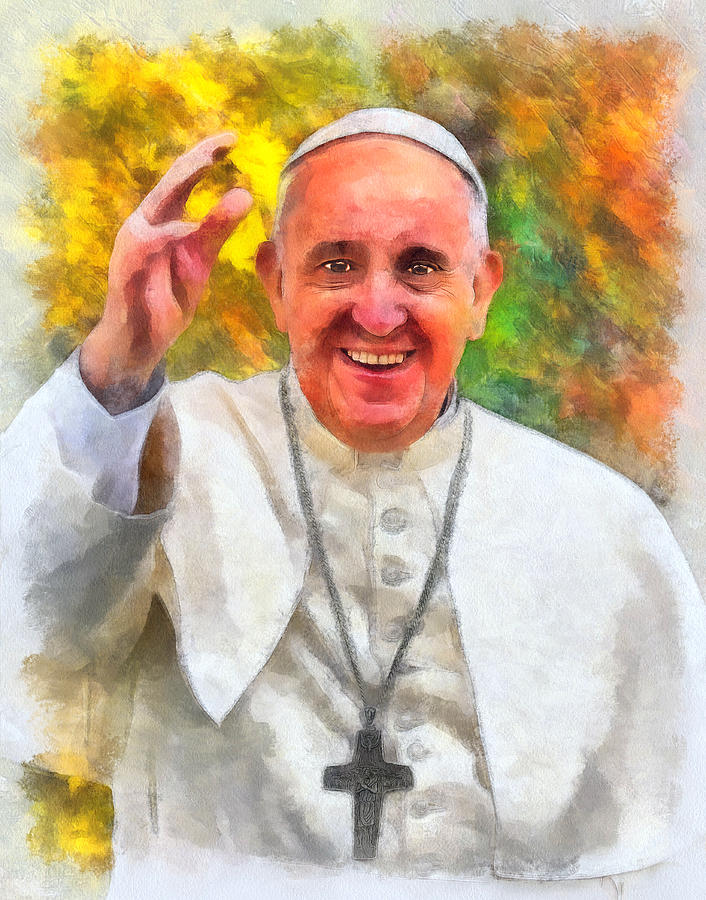 706x900 Pope Francis Art Portrait Painting Painting By Andres Ramos - Pope Francis Painting