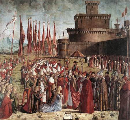 450x415 The Pilgrims Meet The Pope Painting, Acarpaccio Vittore Paintings - Pope Painting
