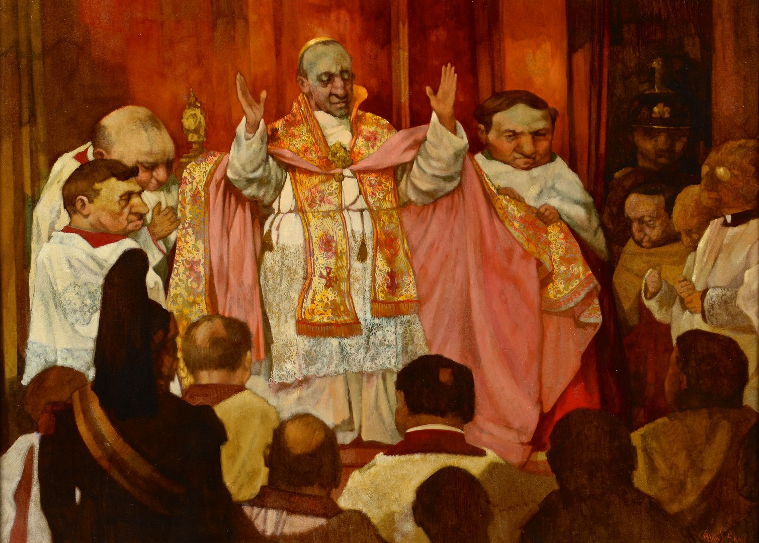 1509x1080 Lot 454 Charles Bragg O, Pope And Cardinals - Pope Painting