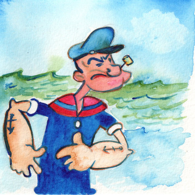 400x400 Popeye Watercolor Painting Grant Thomas Online Store Powered - Popeye Painting