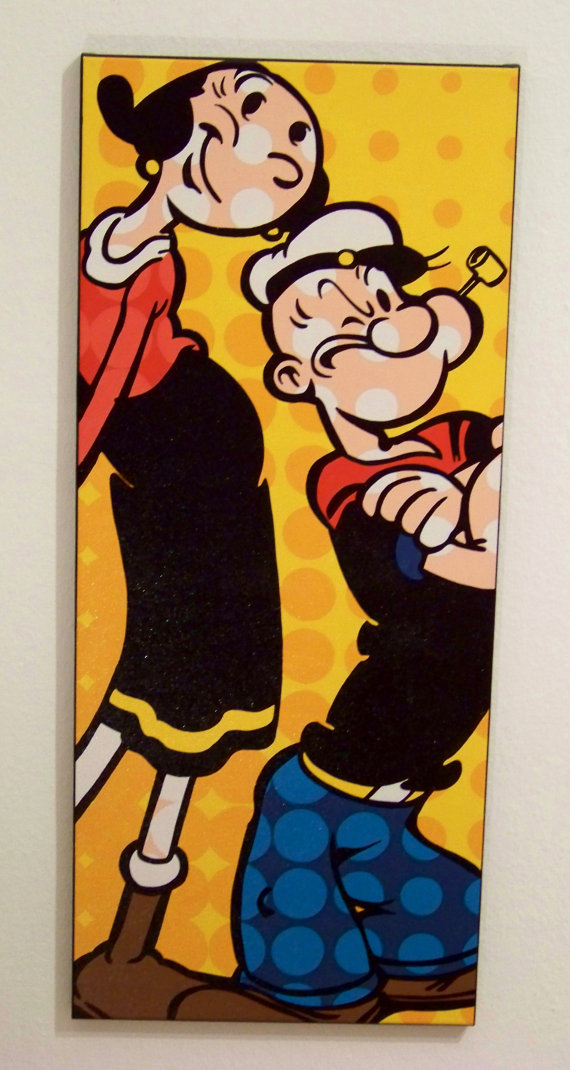 570x1070 Popeye Amp Olive Oyl Pop Art Canvas Hand Painted Acrylic - Popeye Painting