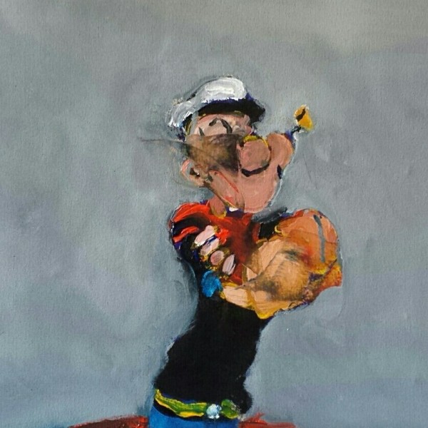 600x600 Popeye With Gray Background - Popeye Painting
