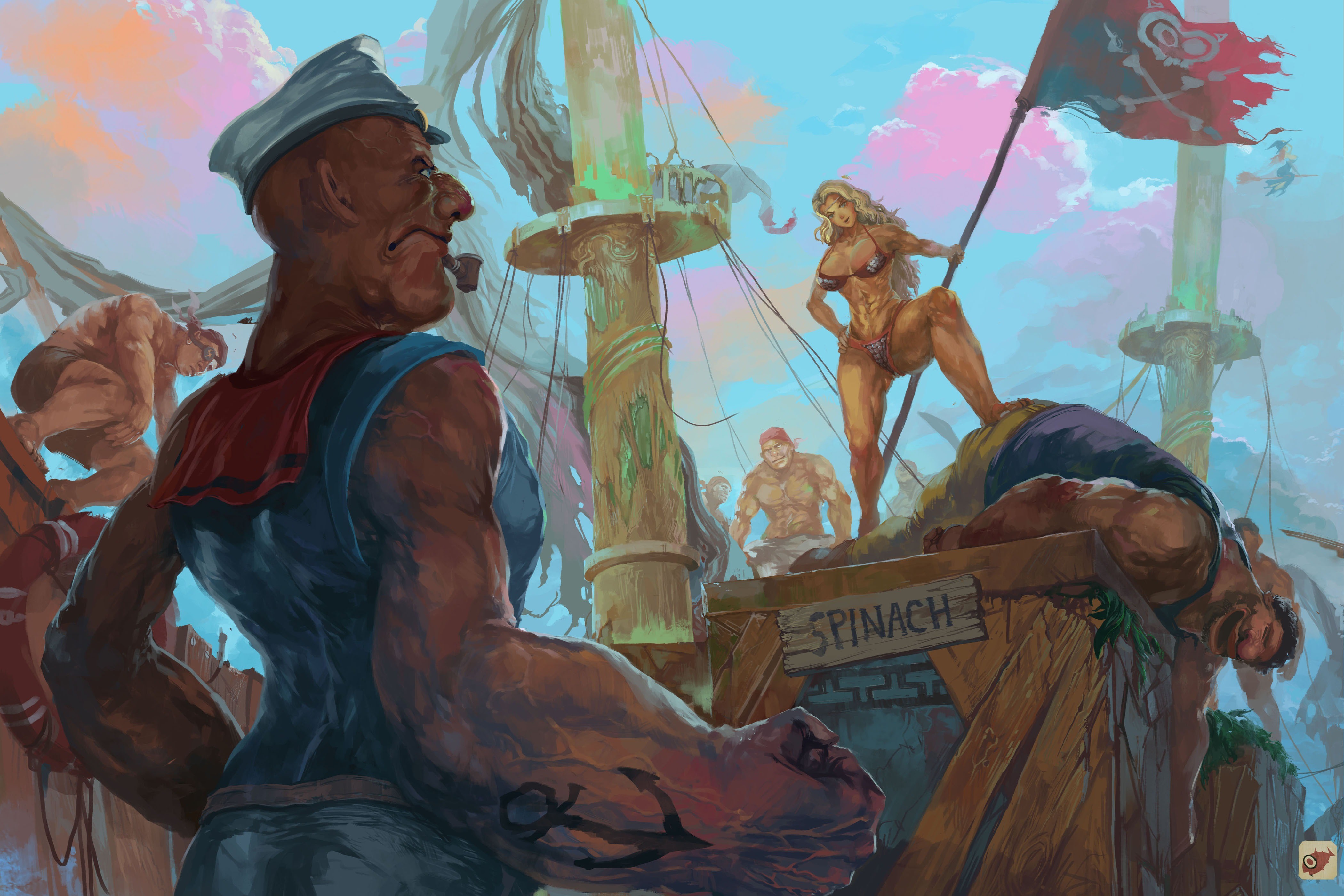 4200x2800 Wallpaper Painting, Illustration, Popeye, Artwork, Bikini - Popeye Painting