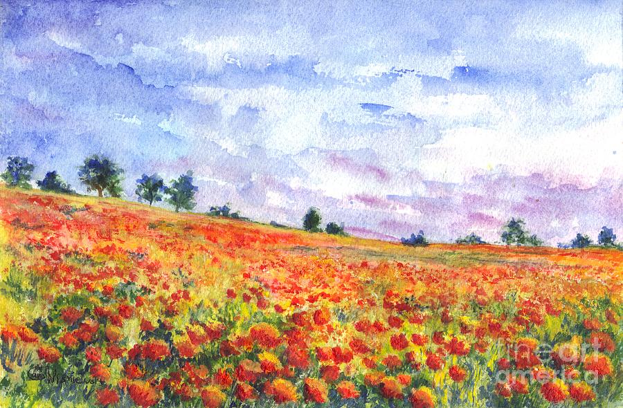 900x590 Poppy Field Painting By Carol Wisniewski - Poppy Field Painting
