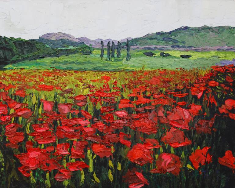 770x616 Saatchi Art Red Poppy Field Painting By Owen Hunte - Poppy Field Painting